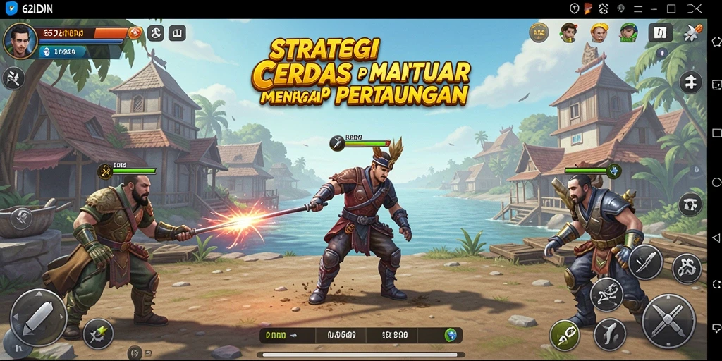 Tampilan gameplay yang mendebarkan dalam 62IDN saat bertarung strategis.