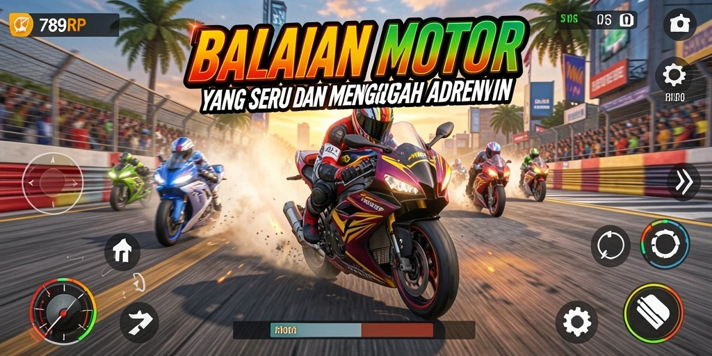 Gameplay seru 789RP dengan balapan motor yang mendebarkan.