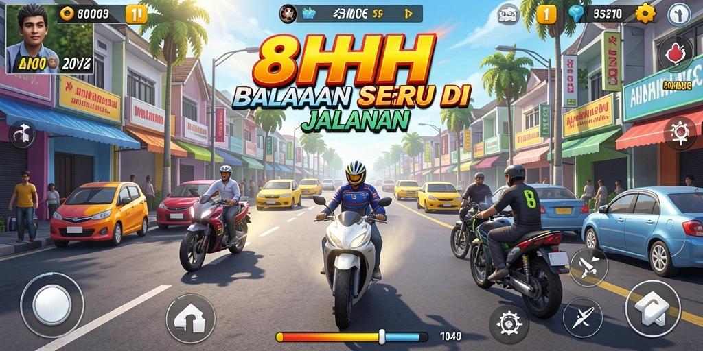Tangkapan layar dari 8HHH menampilkan balapan seru dan mobil kustom.