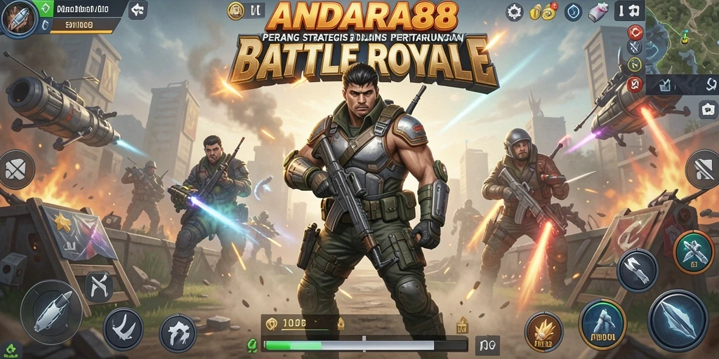 Tangkapan layar gameplay ANDARA88 menampilkan aksi intens di medan perang.