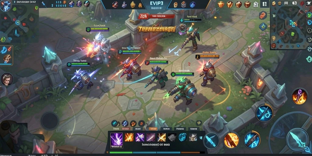 Tampilan mendebarkan dari pertarungan di arena MOBA EVIP3.