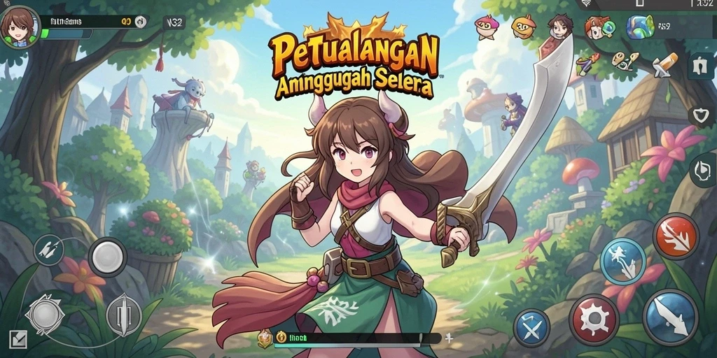 Screenshot gameplay N32 menampilkan karakter Anime yang beraksi penuh warna.