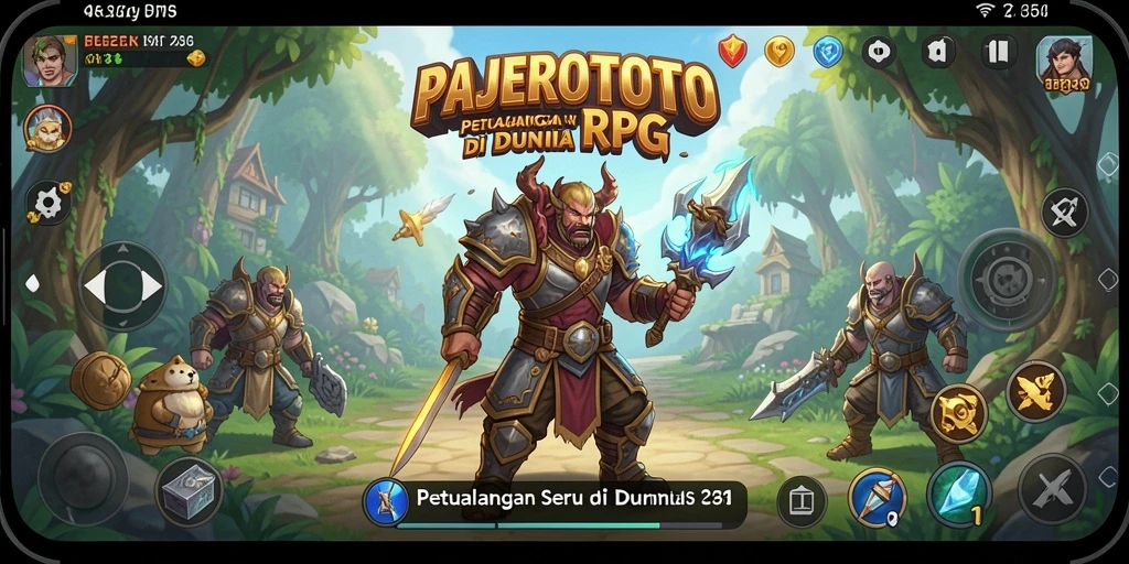 Tangkapan layar utama PAJEROTOTO menampilkan aksi seru dalam pertarungan RPG.