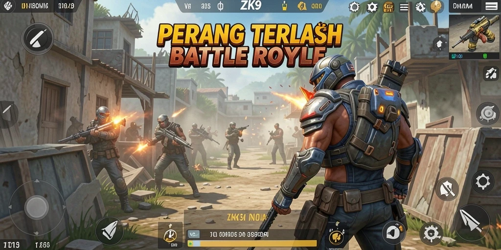 Tangkapan layar utama ZK9 menampilkan aksi intens dalam pertempuran Battle Royale.